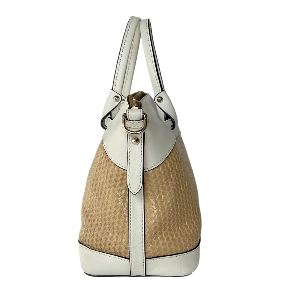 Dooney & Bourke Beacon Smooth Leather Woven Embossed Domed Satchel Bag White - Picture 6 of 17